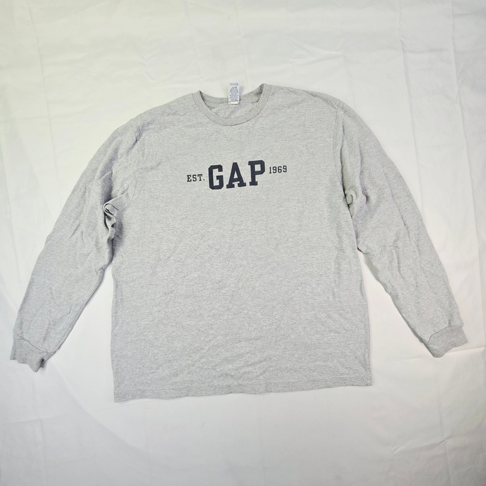 Gap Est 1969 Graphic Long Sleeve T-Shirt Men's Size Large Gray Crewneck Cotton